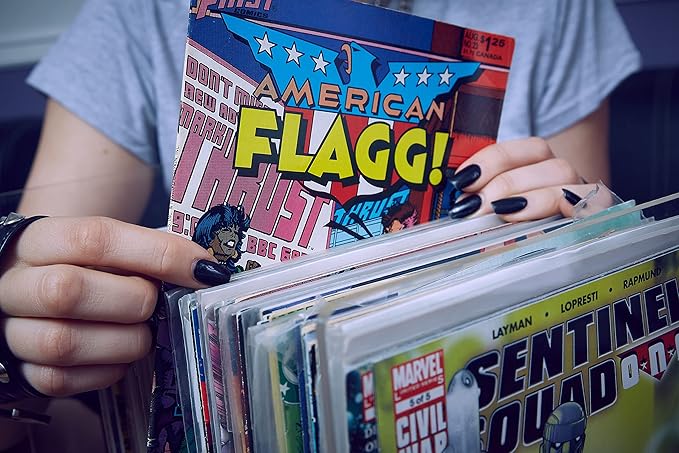 Patented Comic Book Storage Holder – Wooden & Acrylic Display Box/Case for Collectors – Organizer for Comics, Magazines & Books – Holds 150 Issues, 14.5x8 in (Dark Walnut)