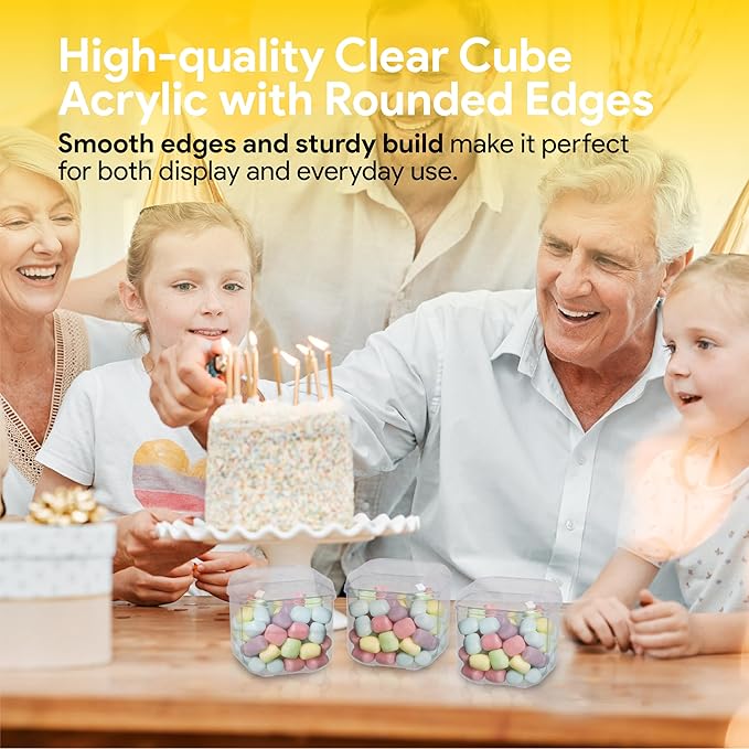 Hammont Acrylic Box - Party Favor Gift Boxes - Clear Cube with Rounded Edges for Gifts, Weddings, Treats, Candies & Accessories - Square Home Storage Boxes | 3”x3”x3 (12 Pack)