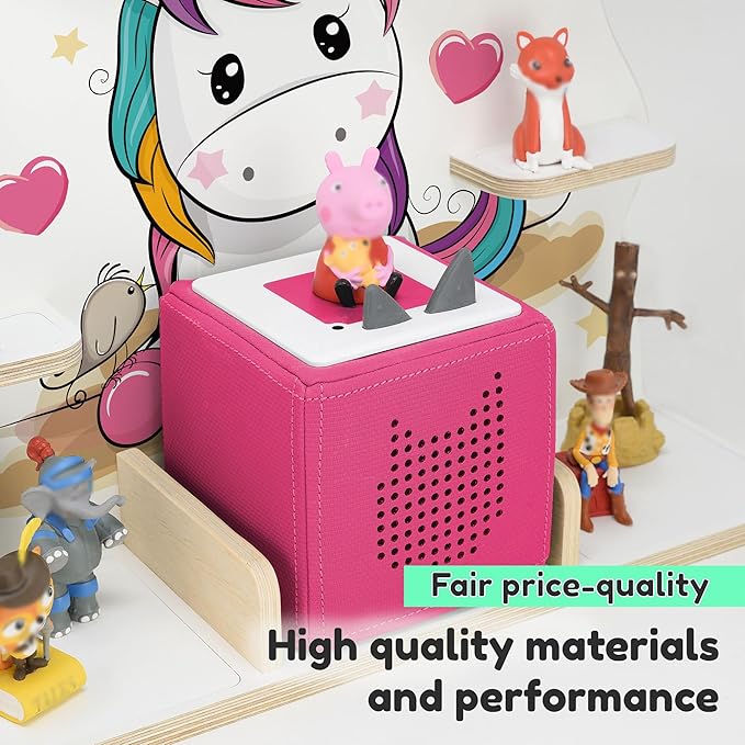stadtecken Wooden Shelf for Music Box I Suitable for The Toniebox and ca. 50 Tonies I Perfect Storage in The Children's Room I for Setting up or Hanging (Large, Pony)