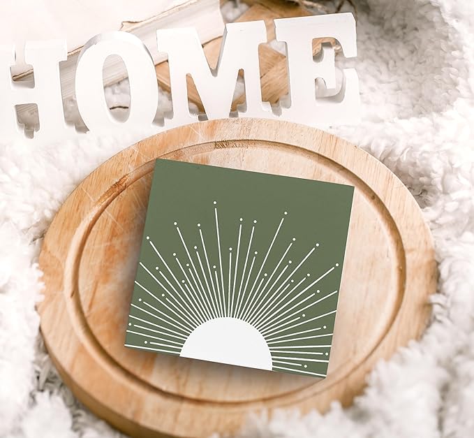 SRADMO Abstract Boho Green Sun Sunrise Sunset Sunshine Sunray Rustic Wood Box Sign Desk Decor，Boho Mid Century Modern Art Wooden Block Box Sign Decoration for Home Office Wall Shelf Table Decor