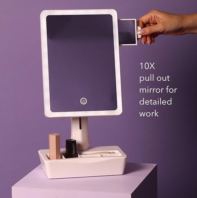 Fancii LED Lighted Large Vanity Makeup Mirror with 10X Magnifying Mirror - Dimmable Natural Light, Touch Screen, Dual Power, Adjustable Stand with Cosmetic Organizer - Gala