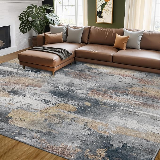 RELEANY Washable Area Rugs 6'x9' Non-Slip Modern Abstract Soft for Living Room Entryway Bedroom Nursery, Print Pattern, Charcoal Brown