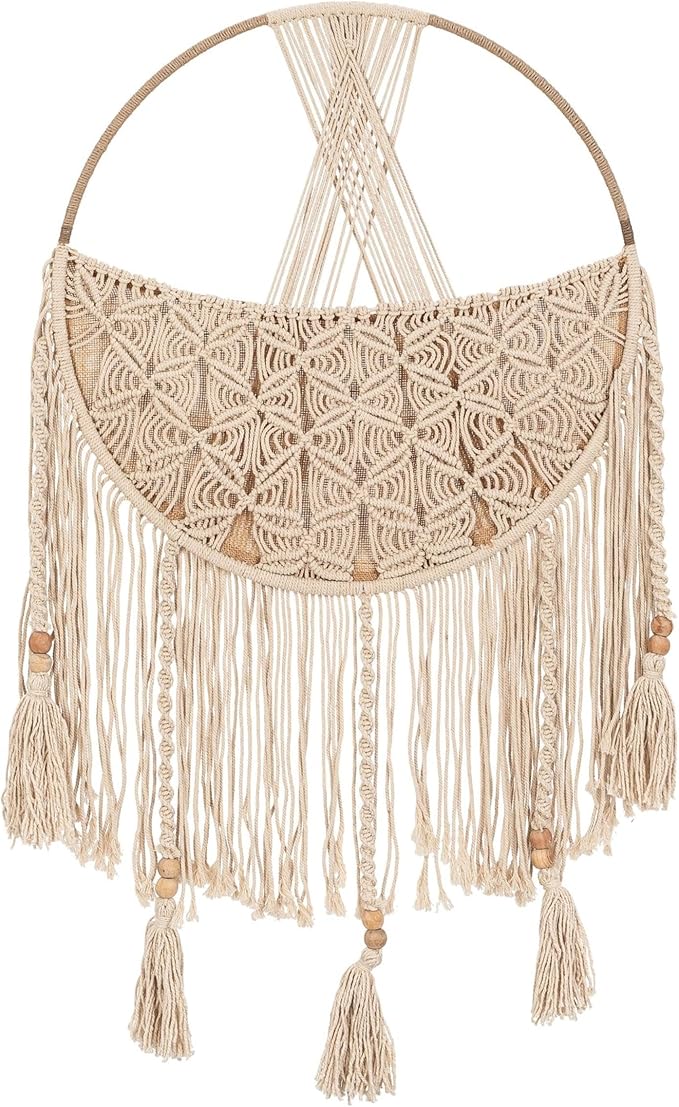 Crane Baby Charlie Farmhouse Macramé Boho Toy Bin with Tassels, Hanging Basket Nursery Decor, Stuffed Animal Storage, Wall Organizer for Playroom, Boho Baby Room Decor& Kids Room Organization