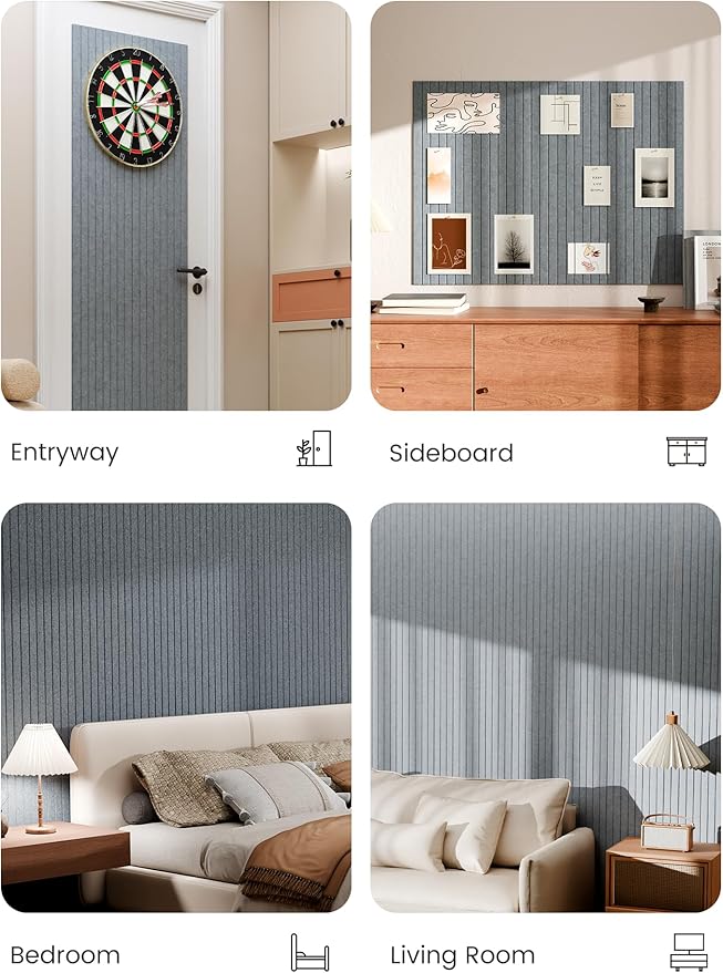 Bumusty Large Cork Board Alternative-48 x 36" Felt Bulletin Board Tiles, with 30 Pushpins, 70 Adhesive Tabs, Fine-Stripe 12-Pack, Cork Boards for Office Push Pin Board Felt Board-Blue Gray