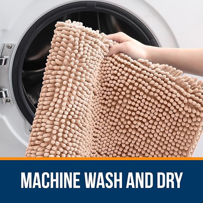 OLANLY Large Bathroom Rugs 45x27, Extra Soft Absorbent Chenille Bath Rugs, Rubber Backing Quick Dry, Machine Washable Bath Mats for Bathroom Floor, Tub and Shower, Home Decor Accessories, Peach