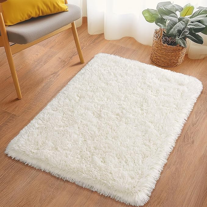 Soft Small Rugs for Bedroom Hallways, 2x3 Area Rugs for Living Room, Modern Shaggy Carpets Fuzzy Rug for Boys Girls Dorm Nursery Home Decor Aesthetic, Upgrade Non-Slip Durable, Cream White