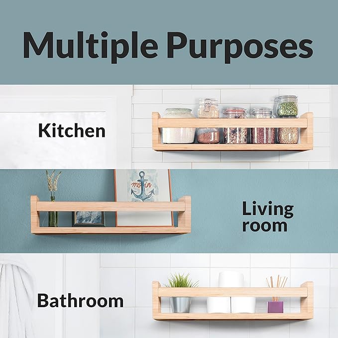 NATURE SUPPLIES Set of 4, Natural Wood Floating Nursery Book Shelves, 16.4" Floating Bookshelves, Wall Book Shelf for Kids Rooms Decor, Toys & Playroom Furniture, Kids Bookshelf, Nursery Bookshelf