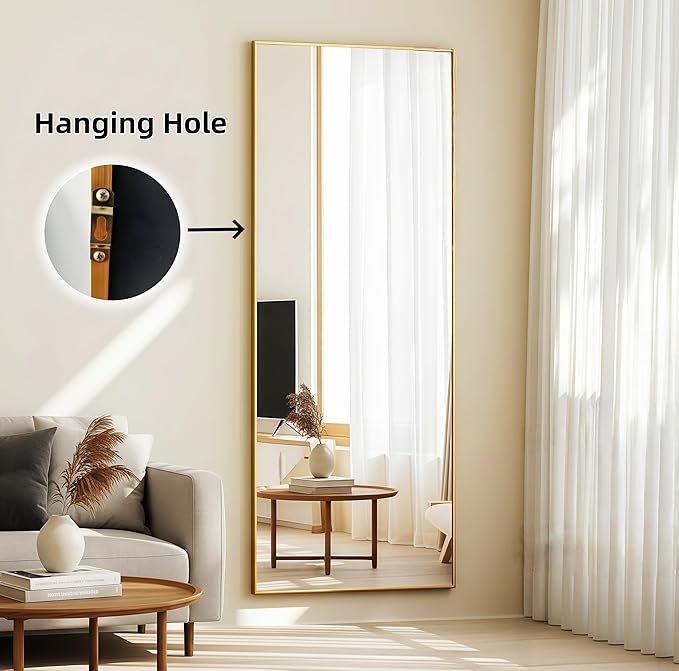 56"x21"Full Length Mirror, Rectangle Floor Mirrors with Aluminum Alloy Frame,Wall Mountable Tempered Glass Full Body Mirror for Wall Entryway Door Bedroom Bathroom Living Room,Gold