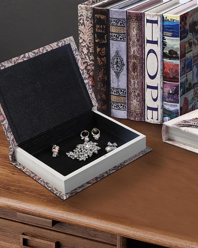 Decorative Wooden Book Box, Vintage Faux Book Boxes with Magnetic Closure, Secret Storage, Antique Look Leather Cover for Bookshelf or Office Decor (1 x Hope)