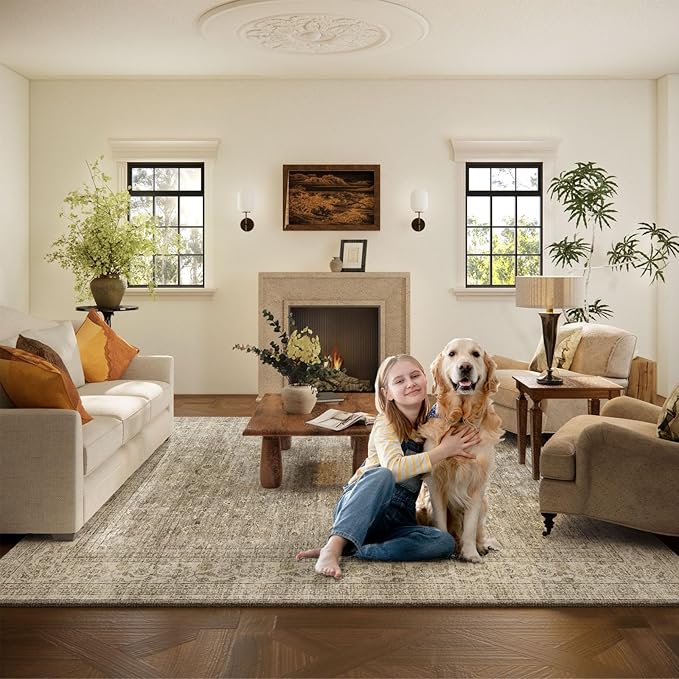 10x12 Large Rugs for Living Room: Area Rugs for Bedroom Vintage Stain Resistant Non Slip Low Pile Lightweight Boho Soft Carpet for Kitchen Dining Room Farmhouse Kids Room Nursery