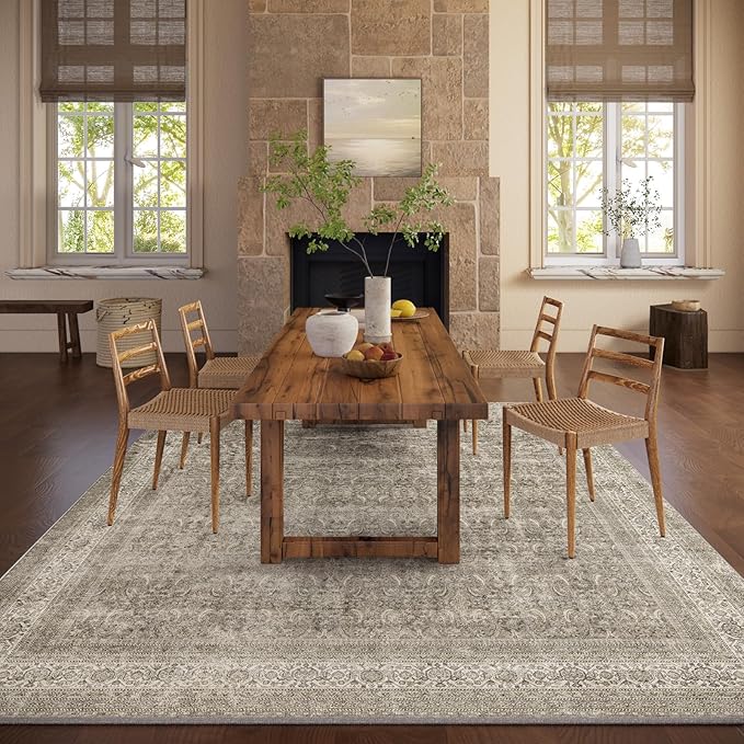 Washable Area Rugs for Living Room: 5x7 Bedroom Rug Boho Vintage Area Rug Stain Resistant Non Slip Low Pile Lightweight Soft Carpets for Dining Room Kitchen Nursery Kids Room Farmhouse
