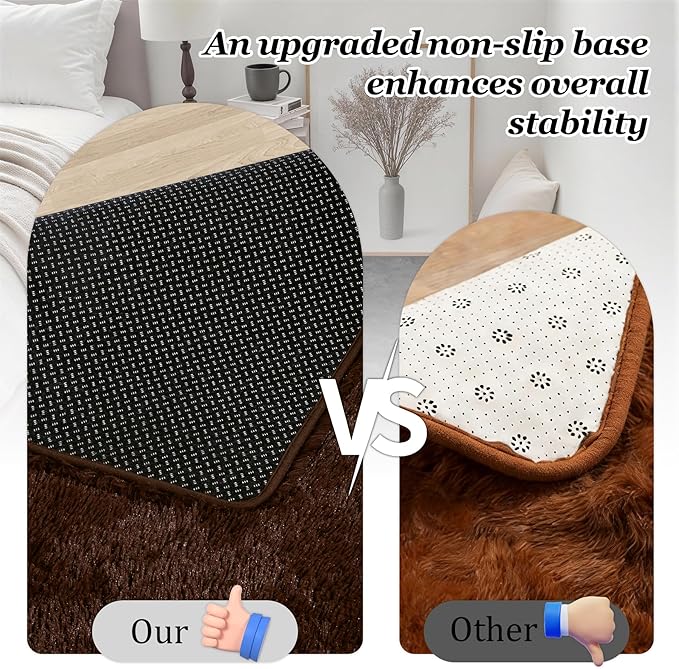 8x10 Area Rugs for Living Room Bedroom: Ultra Soft Fluffy Shag Rug Upgrade Non-Slip Non-Shedding Large Fuzzy Plush Carpet Indoor Floor Carpets for Kids Room Playroom Nursery Dorms Home Decor Brown