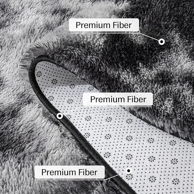 BENRON Soft Runner Rugs for Bedroom 2x6, Washable Long Runners for Hallway Entryway Kitchen Dorm, Fluffy Throw Rug for Kids Girls Room Decor Photo Prop, Tie-dye Black