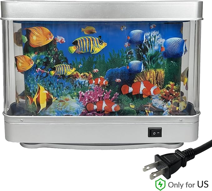 Tokenkuko Fake Motion Fish Tank Mini Aquarium, Artificial Tropical Decorative Lamp Night Light with Moving Fish, Gift for Kids(US Plug)