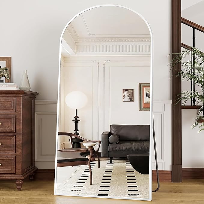 OGCAU 76"x34" Arched Full Length Mirror, Hanging Leaning or Standing Full Body Mirror, Wall Mounted Mirror with Aluminum Frame for Living Room, Bedroom or Cloakroom (White)