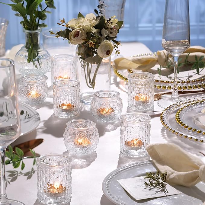 NITIME 36Pcs Assorted Clear Votive Candle Holders, Tea Light Candle Holders for Wedding Centerpiece, Glass Candle Holder for Table Centerpiece, Home and Party Decorations