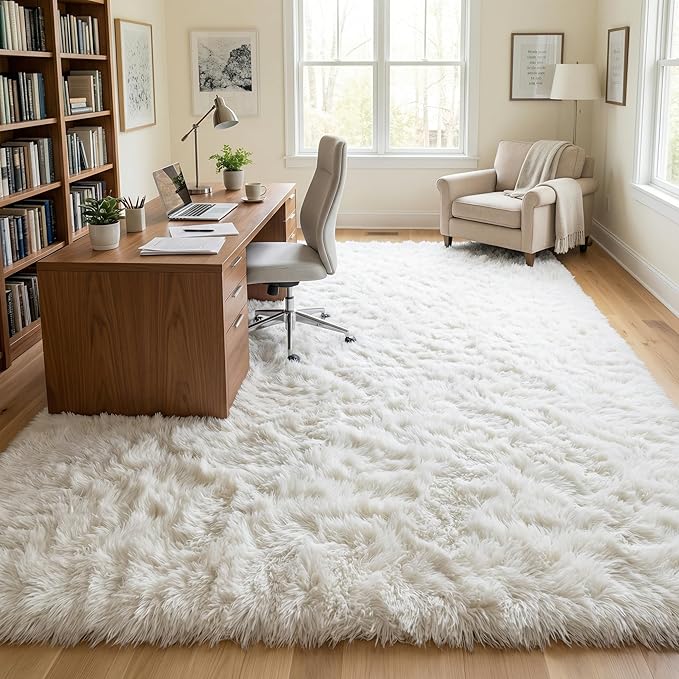 Large Area Rugs for Living Room, 7x10 Soft Fluffy Shaggy Rug, Machine Washable Non-Slip Plush Fuzzy Indoor Carpet, Aesthetic Home Decor for Bedroom,Kids Room,Nursery,Dorm, White
