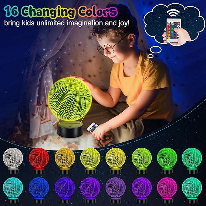 Linkax Basketball Gifts Stocking Stuffers for Teens Boys Girls, Basketball 3D Illusion Night Light Christmas Gifts for Ages 8-13, 5-15 Year Old Boy Birthday Present Room Decor