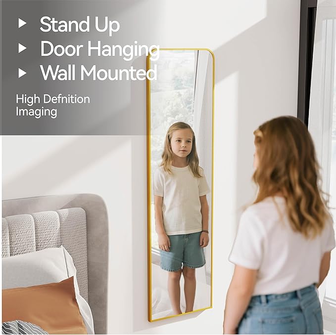 SCWF-GZ 47x14 Mirror Full Length Door Hanging Wall Mounted Aluminum Alloy Metal Frame Dressing Make-up Save Space Half Body Mirrors for Entryway Bedroom Bathroom Living Room 47 inch Gold