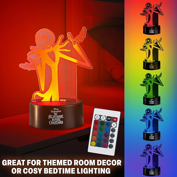 Get Trend Disney The Nightmare Before Christmas LED Table Lamp, Desk Lamp, Remote Control Night Light 4 Light Modes, USB Battery Power, Gifts for Boys (Multi Jack Skellington)