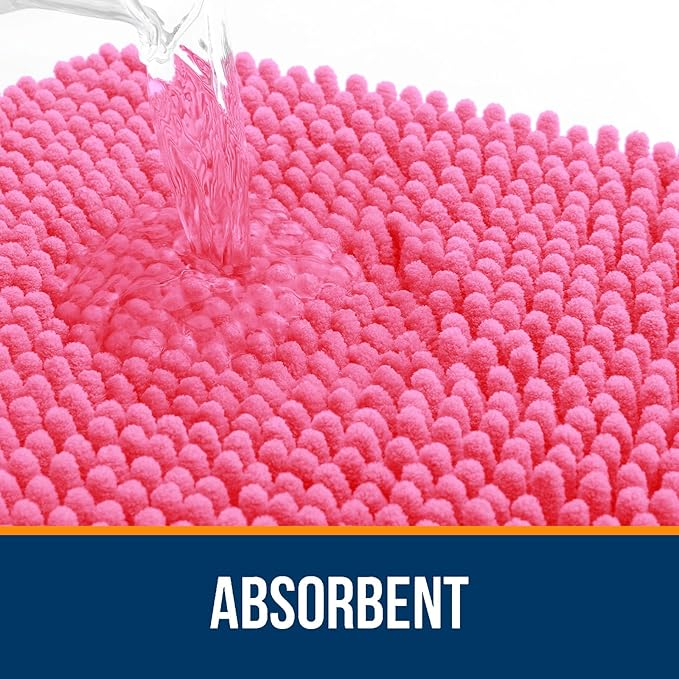 OLANLY Large Bathroom Rugs 40x32, Extra Soft Absorbent Chenille Bath Rugs, Rubber Backing Quick Dry, Machine Washable Bath Mats for Bathroom Floor, Tub and Shower, Home Decor Accessories, Hot Pink