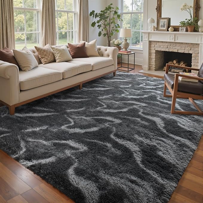 4x6 Ft Shag Rugs for Bedroom Living Room, Tie-Dyed Ultra Soft Fluffy Furry Area Rugs for Indoor Floor, Aesthetic Carpet for Kids Home Decor (Grey)
