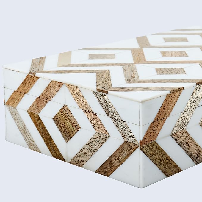 Handicrafts Home Decorative Storage Box with Lid Wooden Storage Organizer Box Multi Purpose Storage Box for Coffee Table Desk Shelf – Resin Inlay Marquet Array Collection- 10x6x2.5