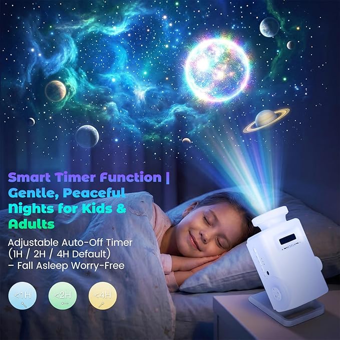 3D Galaxy Projector with Bluetooth Speaker, 60 HD Themes, 4-in-1 Night Light with Remote & Timer, Adjustable Focus for Ceiling Bedroom, Kids Room Party Gifts for Adults & Kids