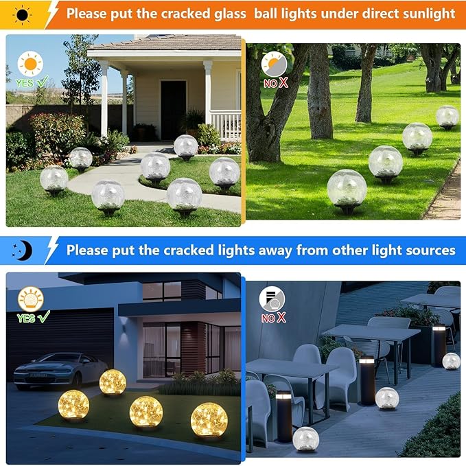 SyouHome Solar Garden Lights Outdoor Waterproof, 4 Pack Cracked Glass Ball Light, Ground Landscape Garden Decor, Solar Globe Decorative for Pathway/Patio/Lawn/Yard (Warm White, 4.7")