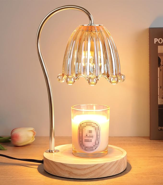 Candle Warmer Lamp with Timer Dimmer, Flower Candle Lamp Birthday Gifts for Women, Mom, House Warming Gifts Wax Melt Warmer for Jar Candles with 2 Bulbs