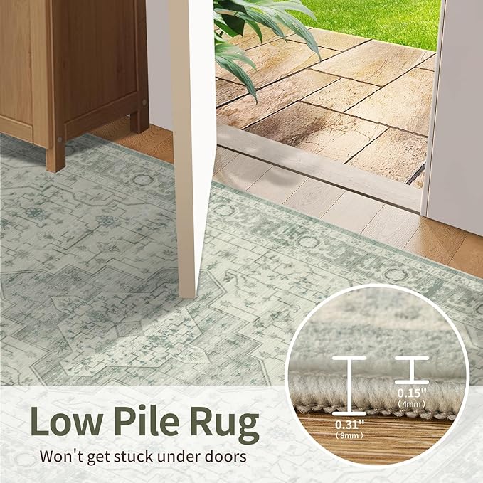 Rugxara 2x3 Door Mat Indoor Entrance, Washable Non Slip Kitchen Bathroom Rugs, Ultra-Thin Throw Small Rug for Front Door/Indoor Entrances, Green