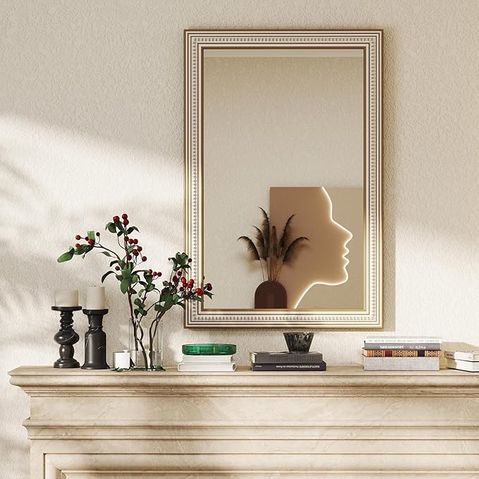 Reflinto 36x24 Inch Rustic Farmhouse Rectangular Wall Mirror, Wooden Rectangle Decorative Mirrors for Bathroom Over Sink, Living Room, Entryway, Foyer - Horizontal/Vertical Mount