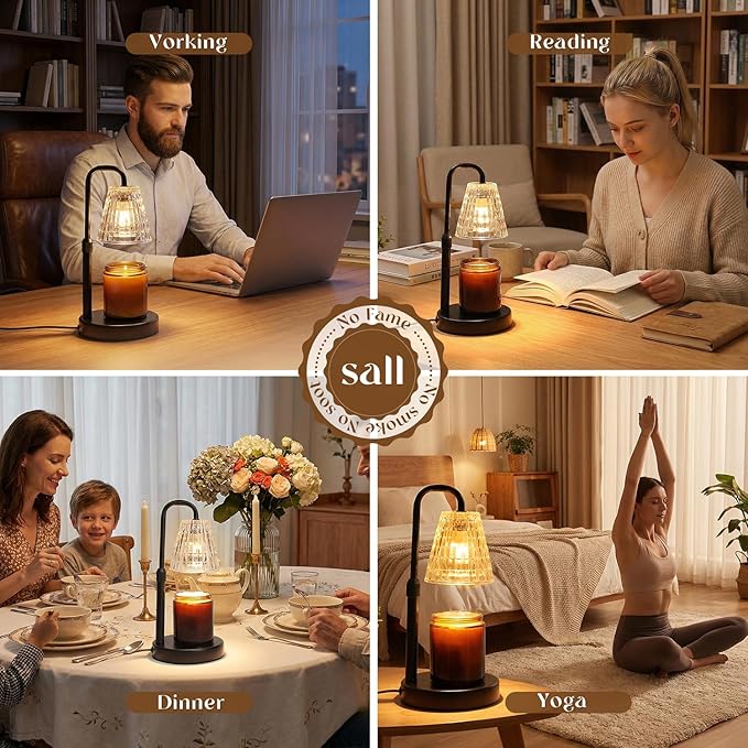 Glimra Candle Warmer Lamp with Timer,Dimmable Candle Warmwr for Jar Candles,Adjustable Cabdle Warmer Birthday Gifts,for Mom Women Friend Sister,Office Apartment Dorm Room Home Decor Black