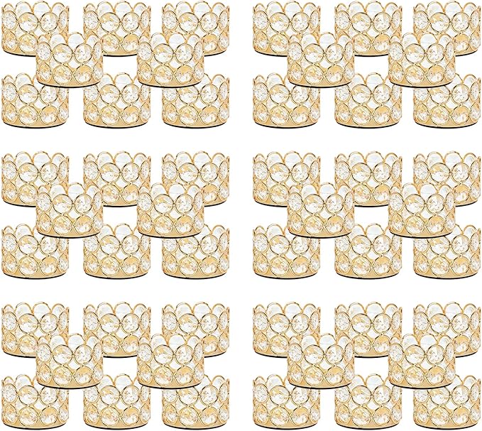 48PCS Gold Crystal Tea Light Candle Holders for Wedding Centerpieces,Votive Candle Holders Bulk Metal Candle Centerpiece for Dining Table Party Valentine's Day Decor (Candle Excluded)