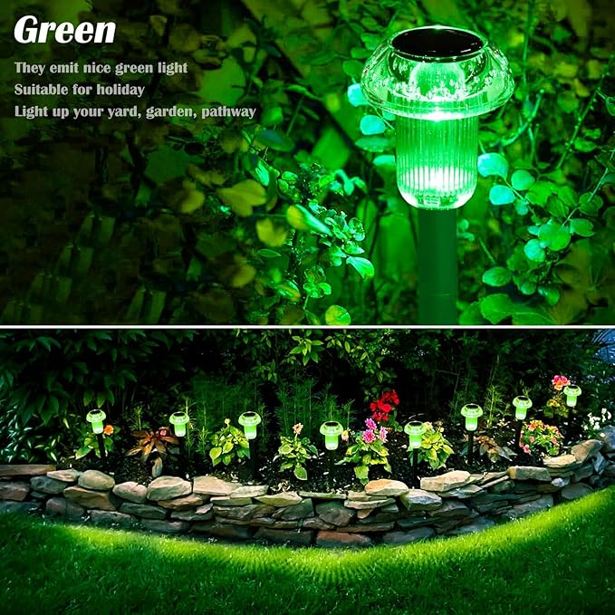 Priddop Solar Lights Outdoor Pathway Waterproof 8 Pack Green Stake LED Green Stake Acrylic Mushroom Decorative Garden Lights for Yard Landscape Patio Outside Decor