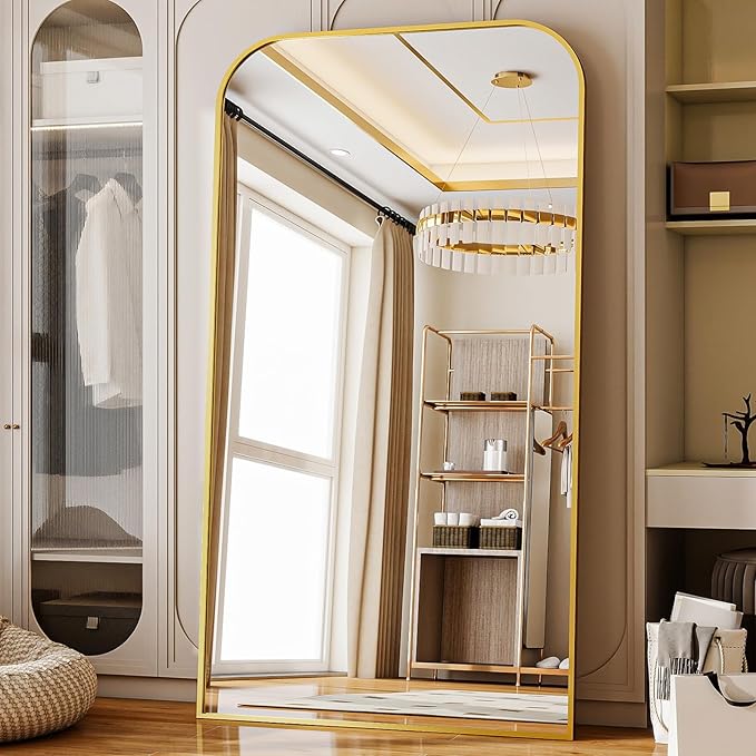 Full Length Mirror 86"x40" Arched Floor Standing Large Mirrors Full Body Mirror with Stand - with Aluminum Frame for Bedroom Living Room, Gold