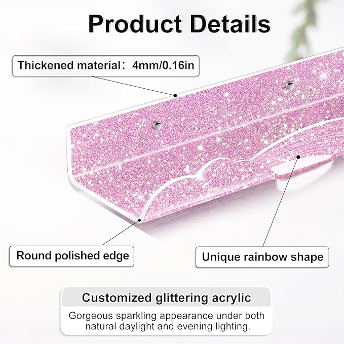 Rainbow Glitter Acrylic Floating Shelves, 23.6" Wall Mounted Nursery Bookshelves, Display Ledge for Books Toys Cosmetic Storage, Bathroom Bedroom Living Room Wall Organizer, 2 Pack, Pink
