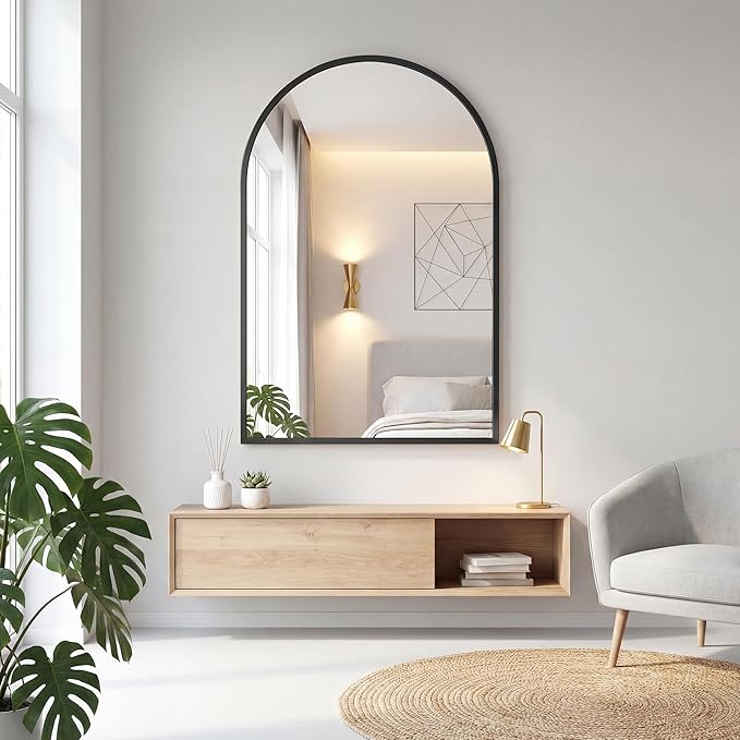 OLIXIS Arched Black Bathroom Mirror for Over Sink, 26x38 Inch Wall Mirror, Bathroom Vanity Mirror with Matte Metal Frame for Home Decor, Living Room