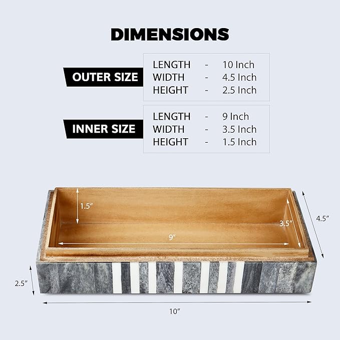 Handicrafts Home Decorative Storage Box with Lid, Patisserie Cafe Stripe Pattern Coffee Table Storage Box Organizer, Wooden Keepsake Jewelry Box, Kitchen Counter Console Box, Grey & White, 10x4.5x2.5