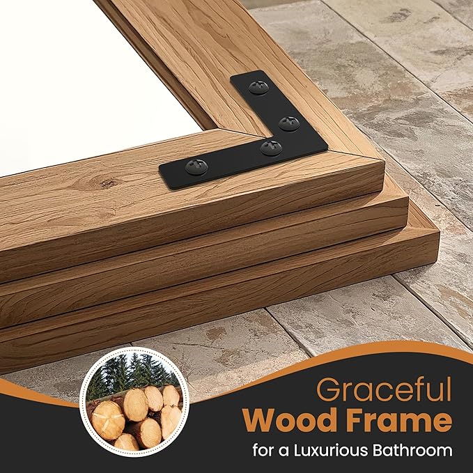 TRAHOME Full Length Mirror with Wooden Frame, 65"X24" Solid Wood Standing Floor Mirror for Farmhouse, Bathroom, Bedroom, Hanging or Leaning Wall-Mounted