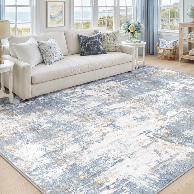 RELEANY Washable Area Rugs 5'x7' Non-Slip Modern Abstract Soft for Living Room Entryway Bedroom Nursery, Print Pattern, Light Blue