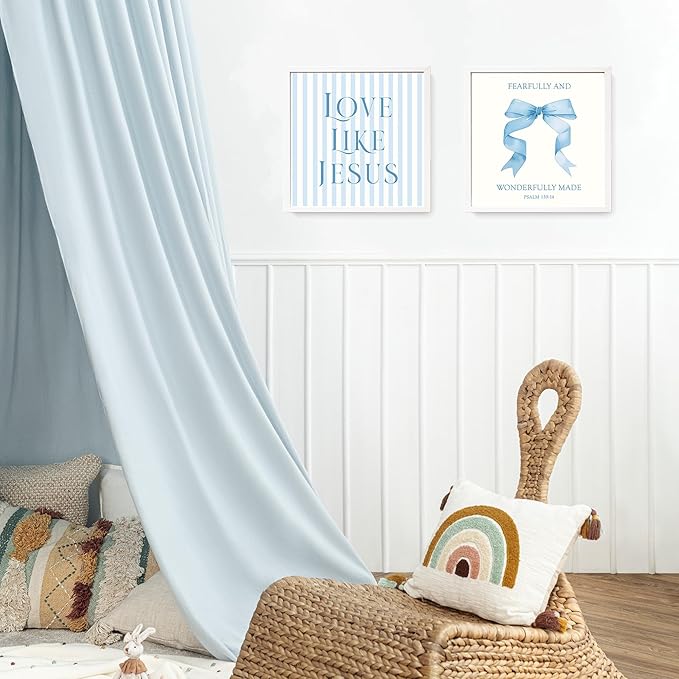 LARTSFRO Coquette Blue Bow Jesus Wall Art Decor Posters, Light Blue Bow Christian Room Bedroom Bathroom Wall Art Decor Aesthetic for Teen Girls Gifts, Inspirational Bible Verses Bow Wall Decor, 10x10 Inch Set of 4 Bow Pictures(UNFRAMED)
