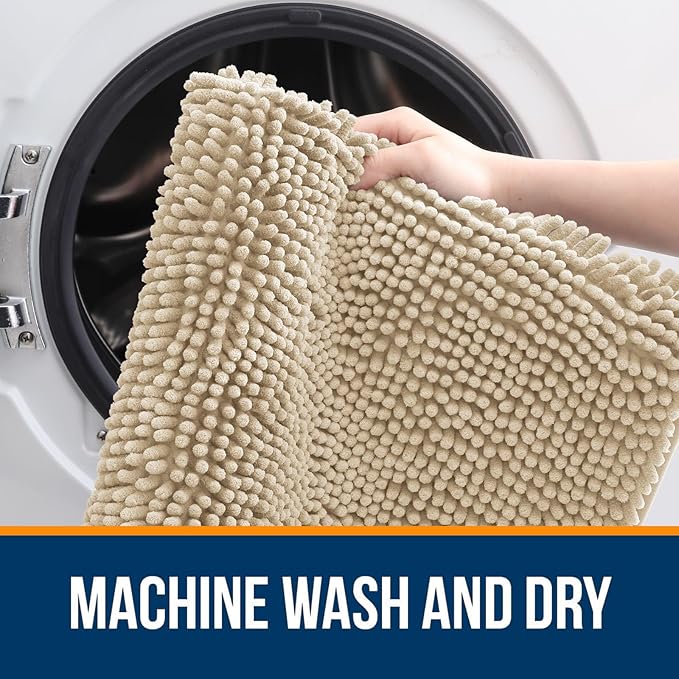 OLANLY Large Bathroom Rugs 50x30, Extra Soft Absorbent Chenille Bath Rugs, Rubber Backing Quick Dry, Machine Washable Bath Mats for Bathroom Floor, Tub and Shower, Home Decor Accessories, Beige