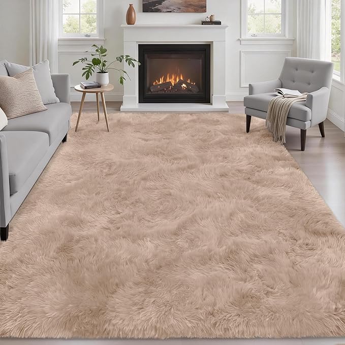 Fluffy 4x6 Area Rugs for Living Room Bedroom: Ultra Soft Shag Rug Non-Slip Non-Shedding Small Plush Bedside Rug Indoor Floor Carpets for Kids Room Playroom Entryway Nursery Dorms Home Decor Beige