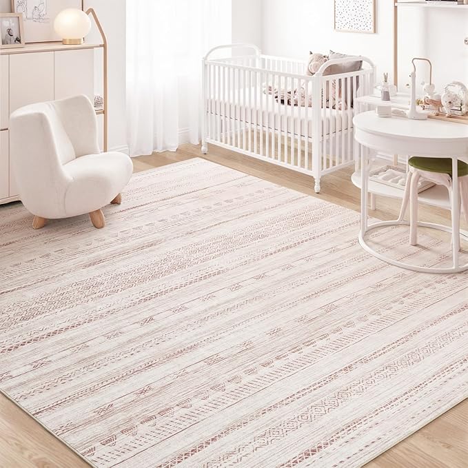 5x7 Pink Area Rugs for Living Room Machine Washable Rug Distressed Girls Nursery Rug Indoor Carpet Neutral Moroccan Boho Ultra Soft Area Rug for Bedroom Dining Room Playroom Office