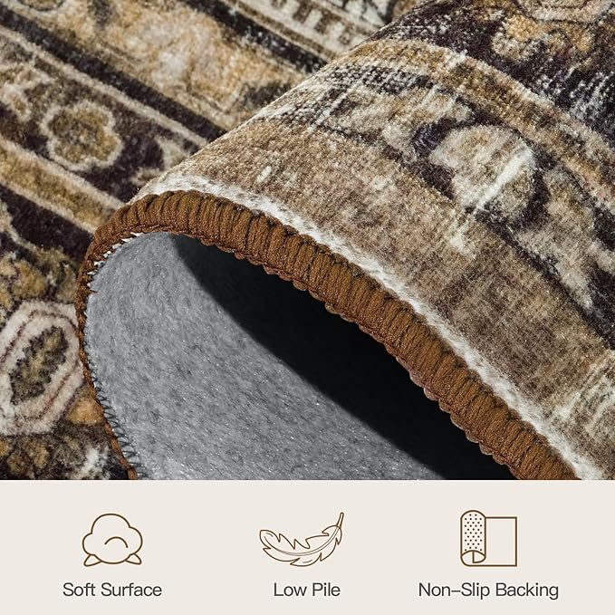 Lofus 6x9 Area Rug for Living Room,Brown Washable Area Rugs with Non-Slip Backing,Soft Boho Carpets for Bedroom Dining Room Home Office Indoor Nursery