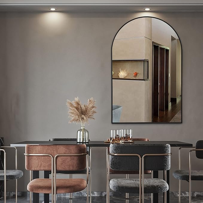 NeuType 36"x24" Arched Wall Mirror, Small Full Length Mirror Hanging or Leaning Against Wall, Dressing Mirror Make-up Mirror for Living Room, Bedroom, Bathroom, Aluminum Alloy Thin Frame, Black