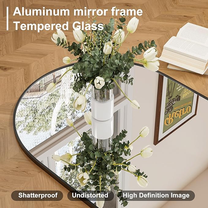 Rowjut Arched Wall Mirror 38"x24"Window Mirrors Decorative Wall & Iron Framed Bathroom Mirror, Arched Top Wall Mirror for Entryway. Living Room, Bedroom, Fireplace .（Black