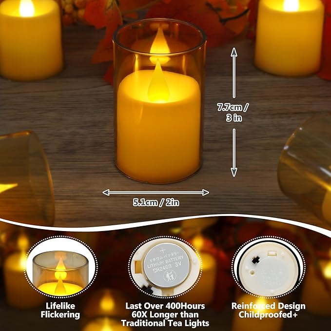 Topstone LED Pillar Candles with Remote Control - 3" x 2" Flameless Battery Operated Candles,Timer & Dimmer, Warm Yellow Flickering Light for Home Decor, Wedding, Centerpiece (12 Pack)