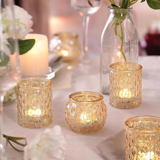 NITIME 12Pcs Assorted Gold Votive Candle Holders, Tea Light Candle Holder for Table Centerpiece, Gold Candle Holders for Wedding Centerpieces, Brithday and Holiday Decorations